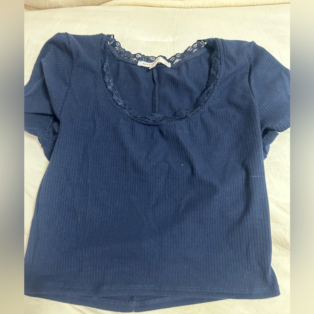 Navy Lace-Accent Blouse